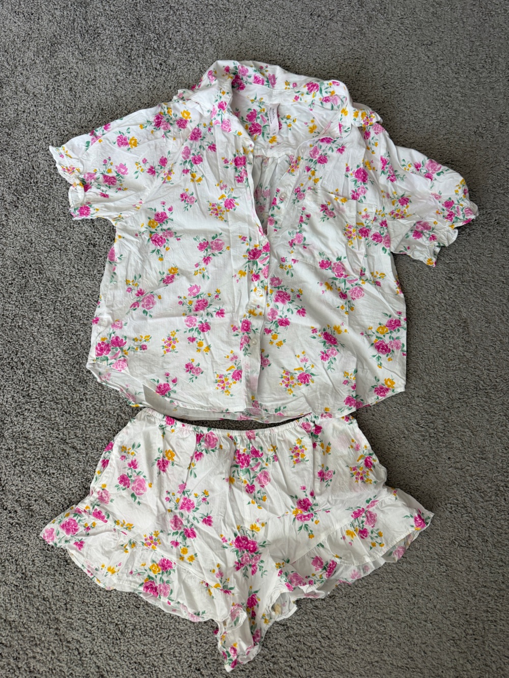 Auden 100% Cotton White Floral Ruffle Pajama Set